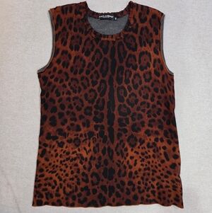 Dolce & Gabbana Leopard Print 1/2 & 1/2 Silk & Cotton Sleeveless Tank GUC 40/US6